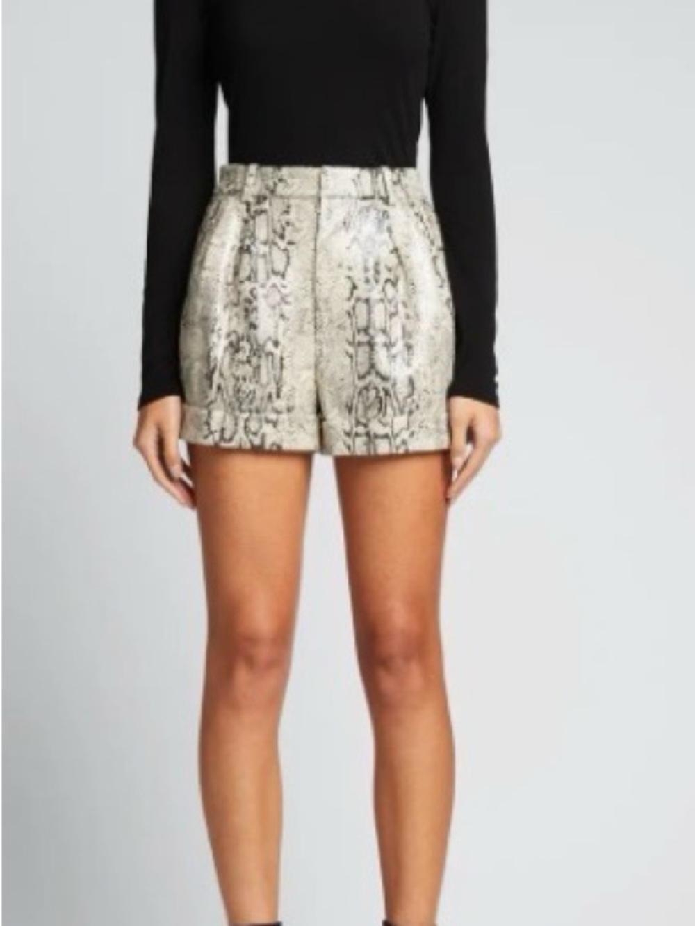 Alice + Olivia High-Waist Snake-Print Vegan Leather Shorts in Cream and Black